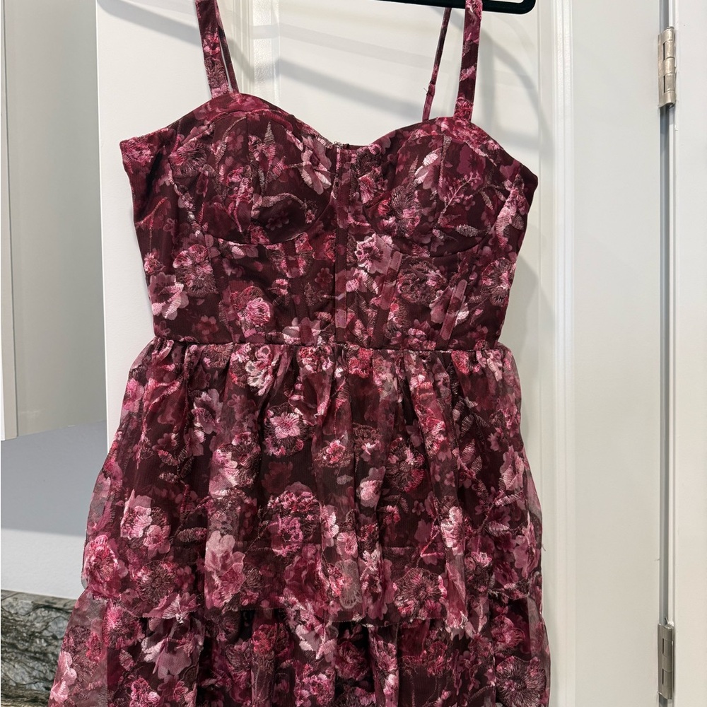 Floral Burgundy Tiered Dress